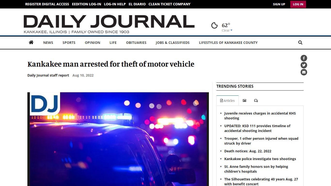 Kankakee man arrested for theft of motor vehicle